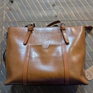 S-ZONE Women Genuine Leather Laptop Tote Bag